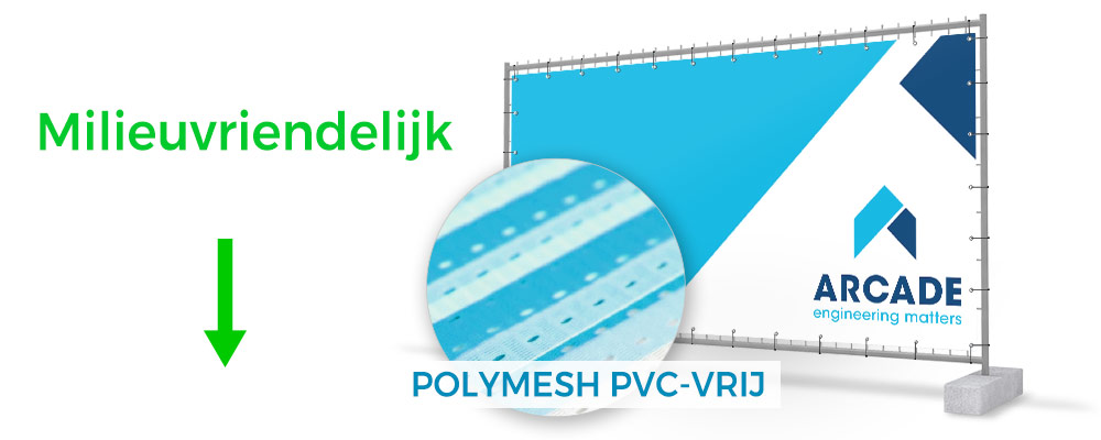 Milieuvriendelijk PVC-vrij Werfdoek en Bouwhekdoeken uit Polymesh ECO winddoorlatend