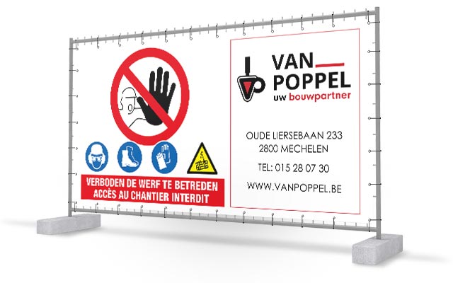 Werfdoek met bouw pictogrammen en eigen reclame logo